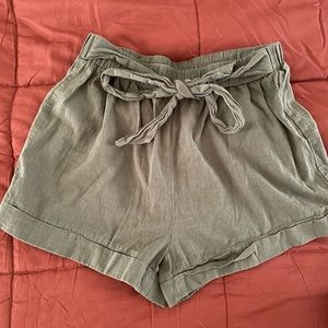 High-Waisted Green Shorts with Tie
